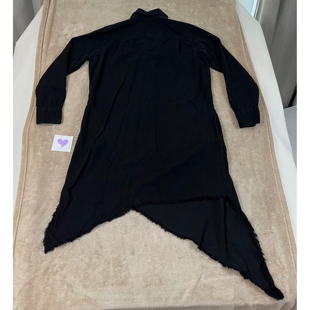 Frank & Eileen Drake Asymmetrical Hem Shirt Dress Women's L Black Cotton L/S EUC - Picture 4 of 7